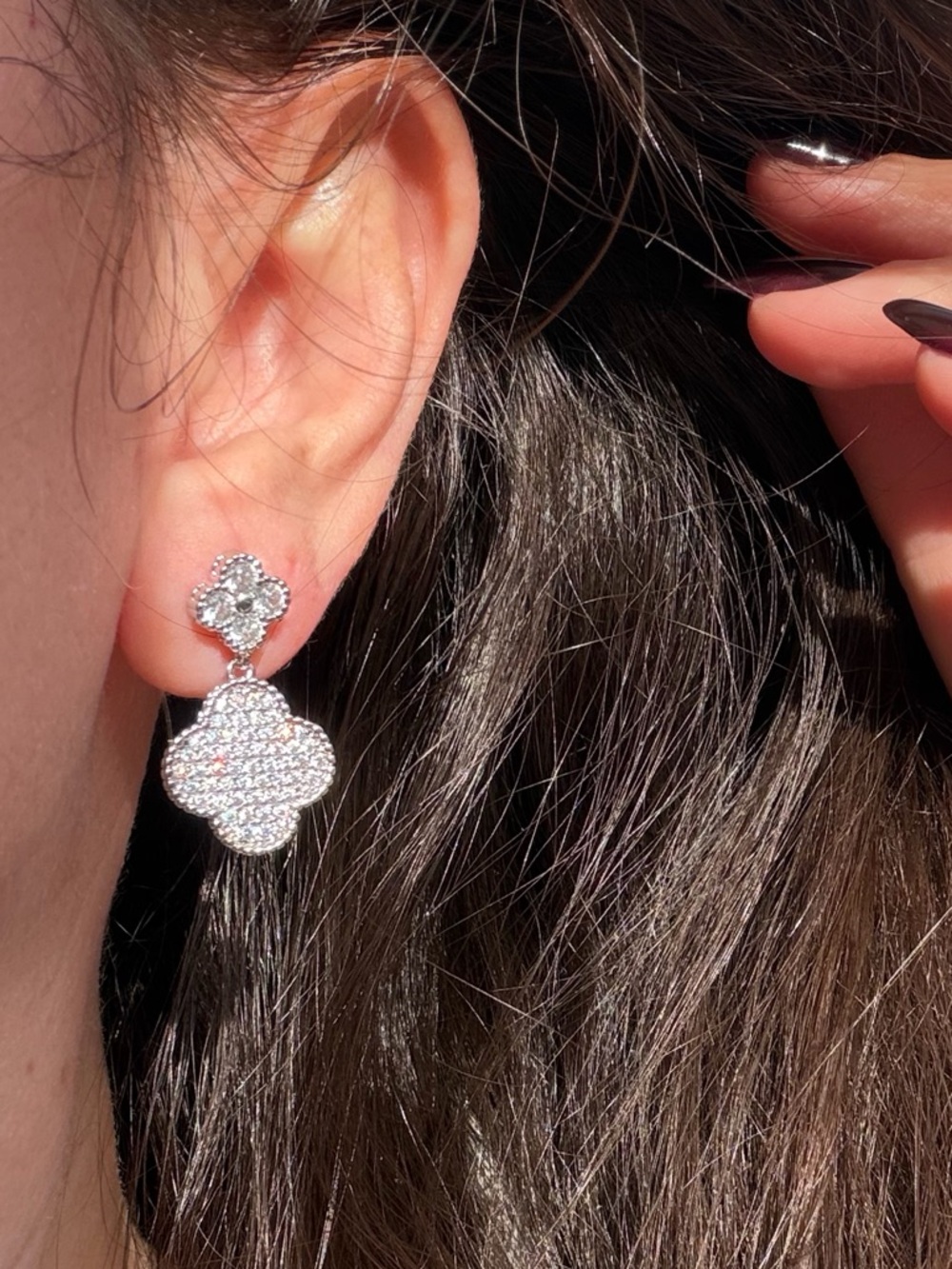 Silver Clover Earrings Lucky Four Leaf Jewelry